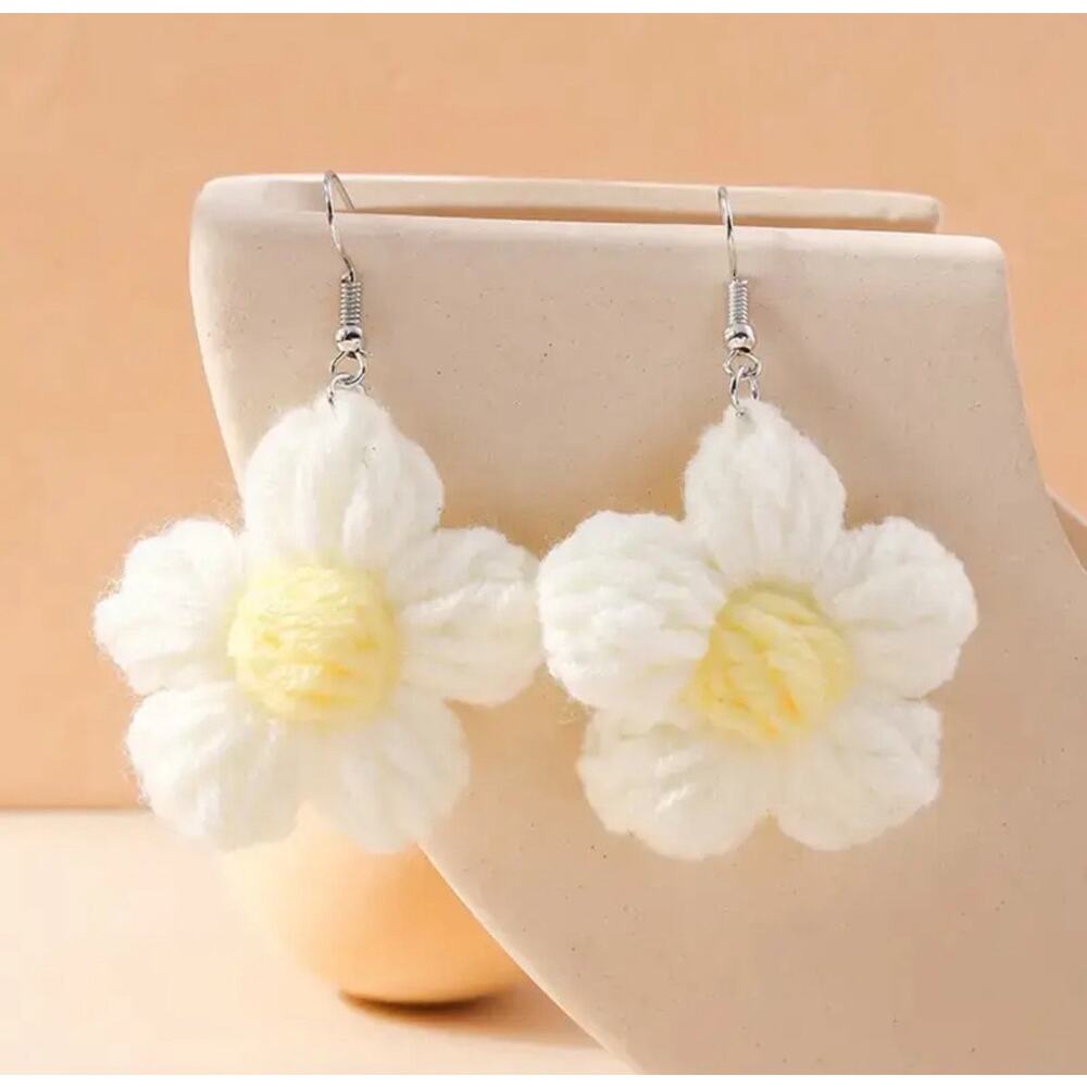 Unique Novelty Knitted Flower Earrings, Kawaii Cute Gift, Teacher Earrings